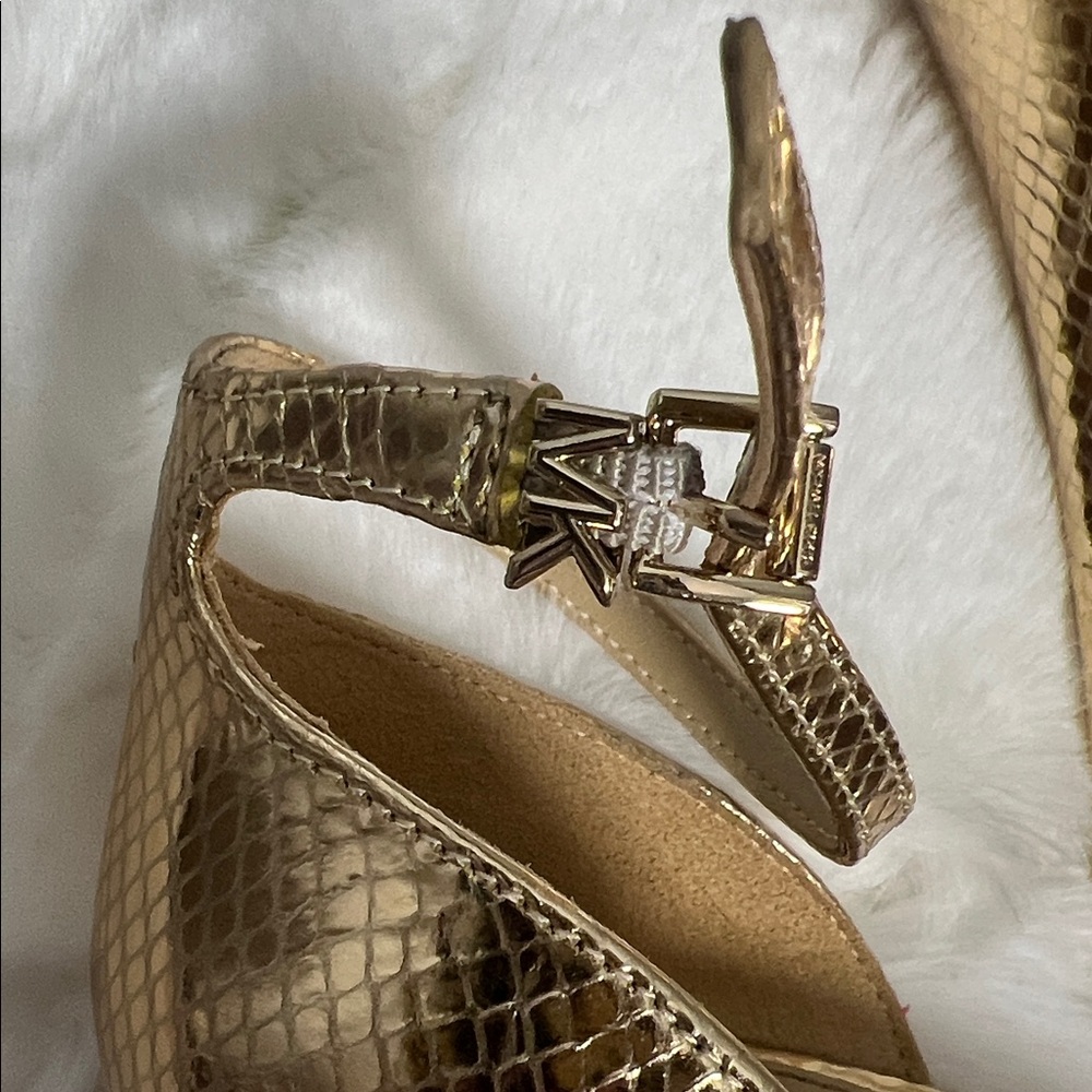 Michael Kors Gold Metallic Ankle-Strap Platform Stiletto Heels - Picture 3 of 6
